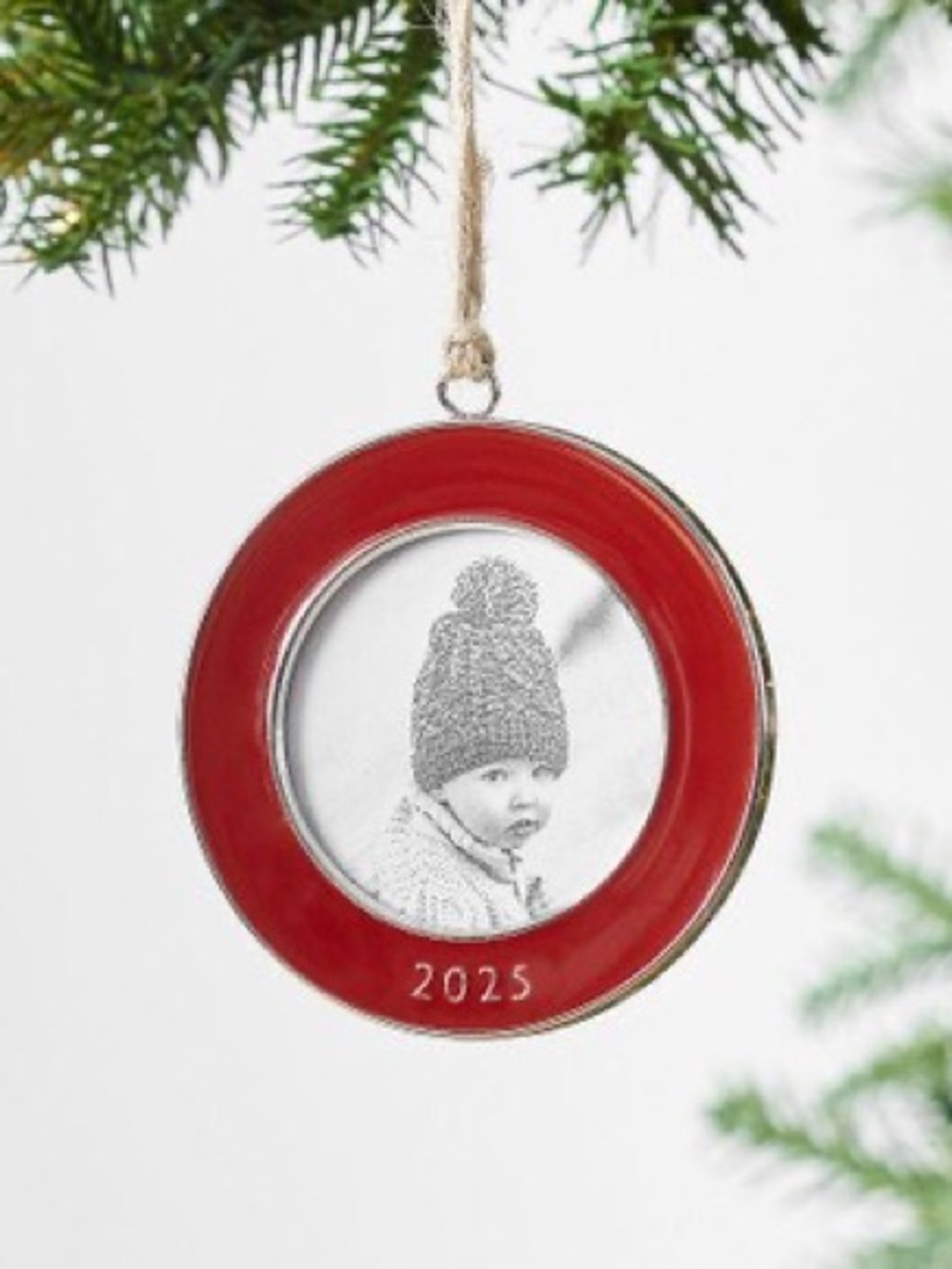 NWT Pottery Barn 2025 Dated Enamel Frame Circle Ornament Red